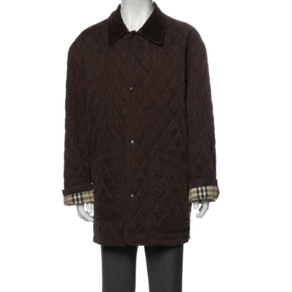 Burberry London Mens Brown Quilted Nova Check Lining Corduroy Collar Jacket XL - Picture 1 of 7